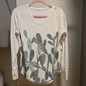 lululemon athletica Cream and Green Botanical Long Sleeve Tee